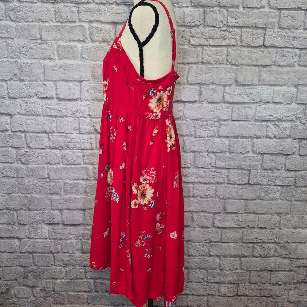 Torrid Red Floral Challis Tank Hi-Lo Skater Sundress Spaghetti Strap Pockets M/L - Picture 10 of 12
